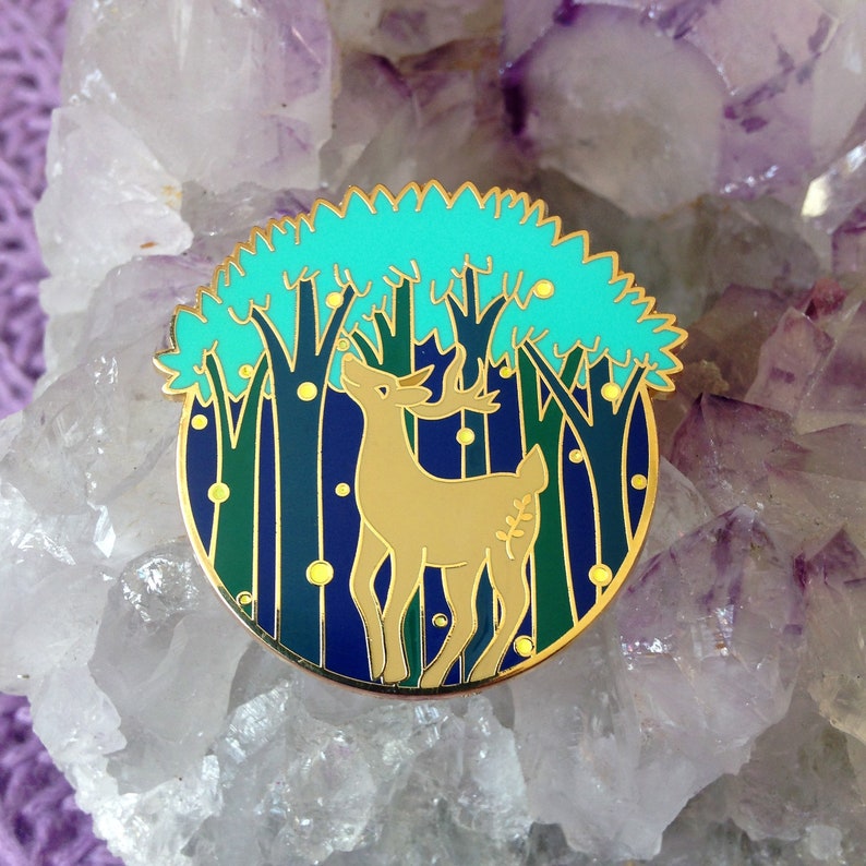 Firefly Forest Hard Enamel Pin Glow in the Dark Enamel Pin Deer Lapel Pin Stag Enamel Pin Tree Enamel Pin Fireflies Pin image 9