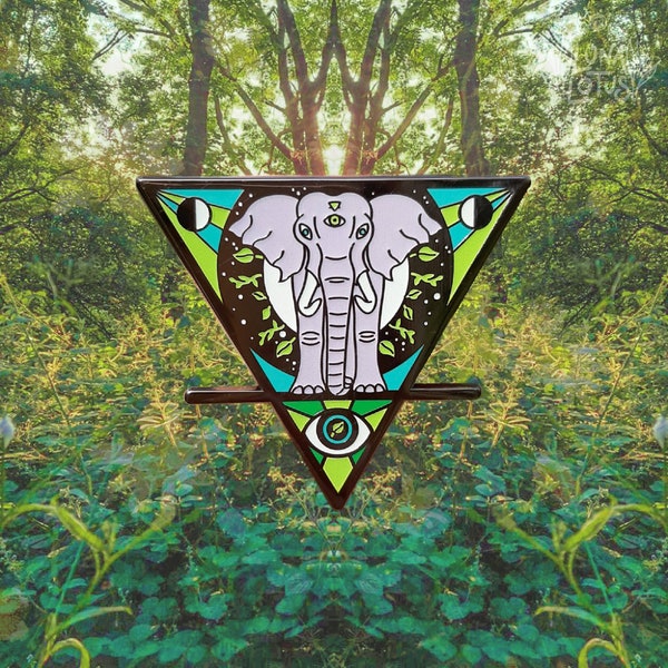 Elephant Hard Enamel Pin - Glow in the Dark Lapel Pin - Third Eye Magic Brooch - Earth Element Alchemy - Moon Phase Rune Pin - UV Hat Pins