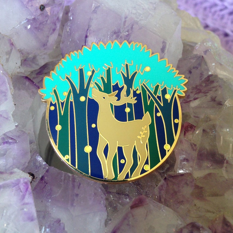 Firefly Forest Hard Enamel Pin Glow in the Dark Enamel Pin Deer Lapel Pin Stag Enamel Pin Tree Enamel Pin Fireflies Pin image 7