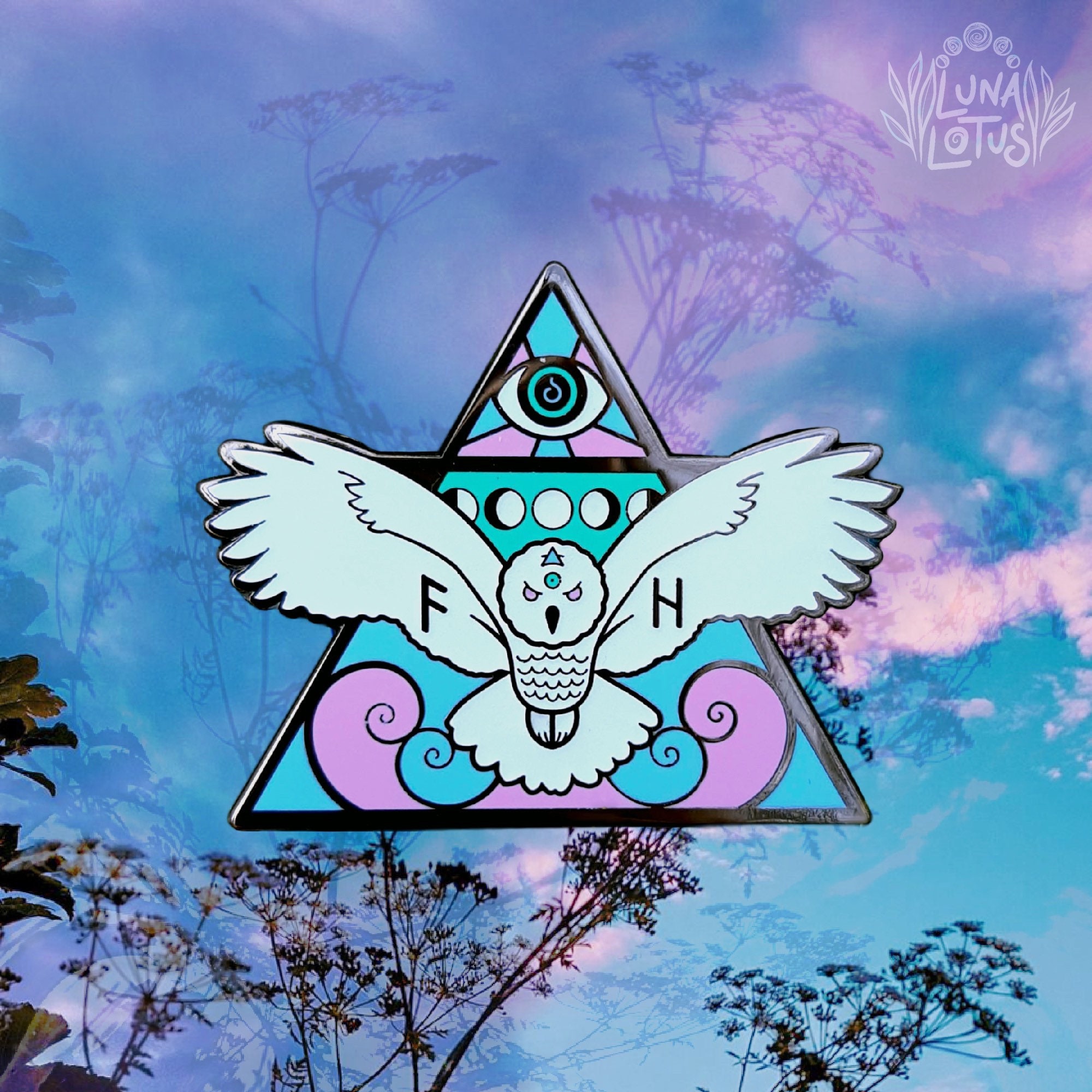 Owl Hard Enamel Pin - Glow in the Dark Lapel Pin - Third Eye Magic Brooch - Bird of Prey Pin - Moon 