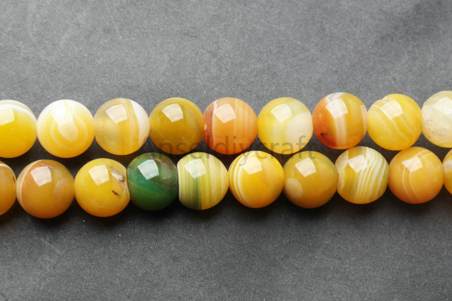 614MM Yellow Green Striped Agate Beads Smooth Round Gemstone Etsy
