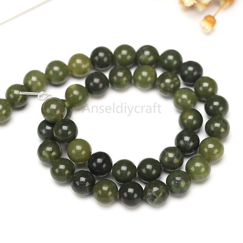 6-12mm Natural Canadian Jade Beads Supplies 6mm 8mm 10mm 12mm Dark Green Smooth Gemstone Loose Beads Full Strand DIY Jewelry Making