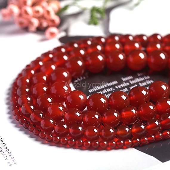 Round Gemstone Flower Red Agate Loose Beads For Jewelry Making 15" 6mm 8mm 10mm 