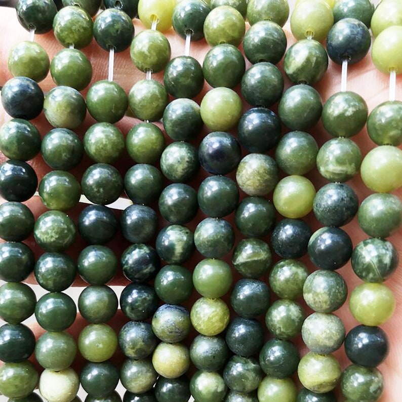 6-12mm Natural Canadian Jade Beads Supplies 6mm 8mm 10mm 12mm Dark Green Smooth Gemstone Loose Beads Full Strand DIY Jewelry Making