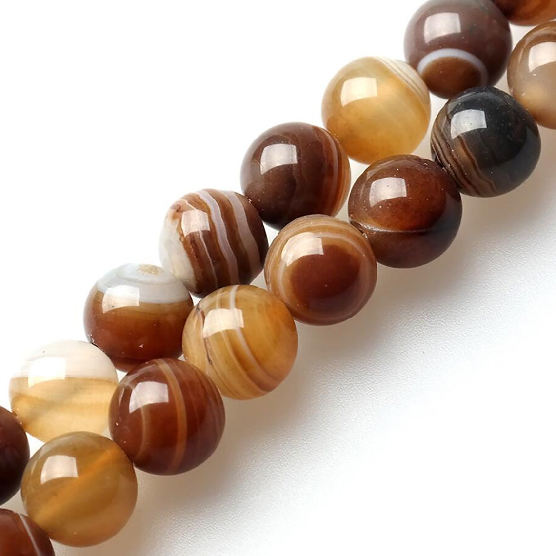 414MM Natural Brown Striped Agate Beads Supplies Full Strand Etsy