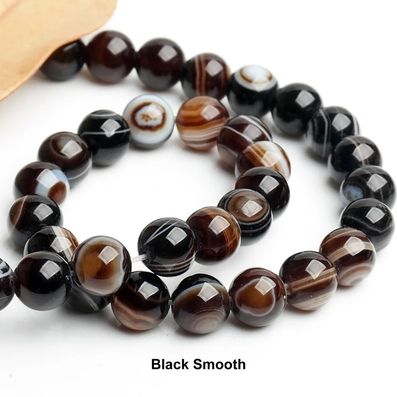 Natural White Black Tibetan Agate Gemstone Beads With Mystical Cat's Eye Effect - 6mm, 8mm, 10mm, 15" Strand