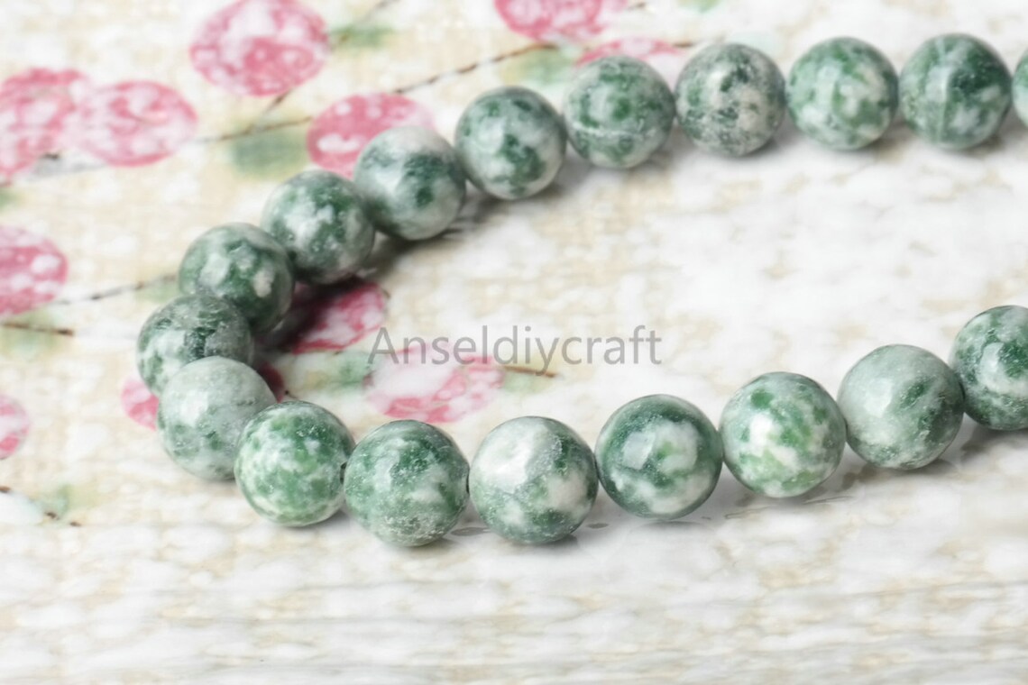 Natural Green Spot Stone Beads Full Strands Round 6mm Semi Etsy