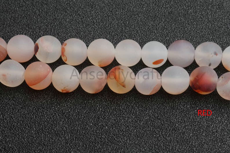 4-12mm Natural Matte Ocean agate Beads Red Smooth Round Gemstone Ocean Chalcedony 4mm 6mm 8mm 10mm 12mm Full Strand Jewelry Making SA