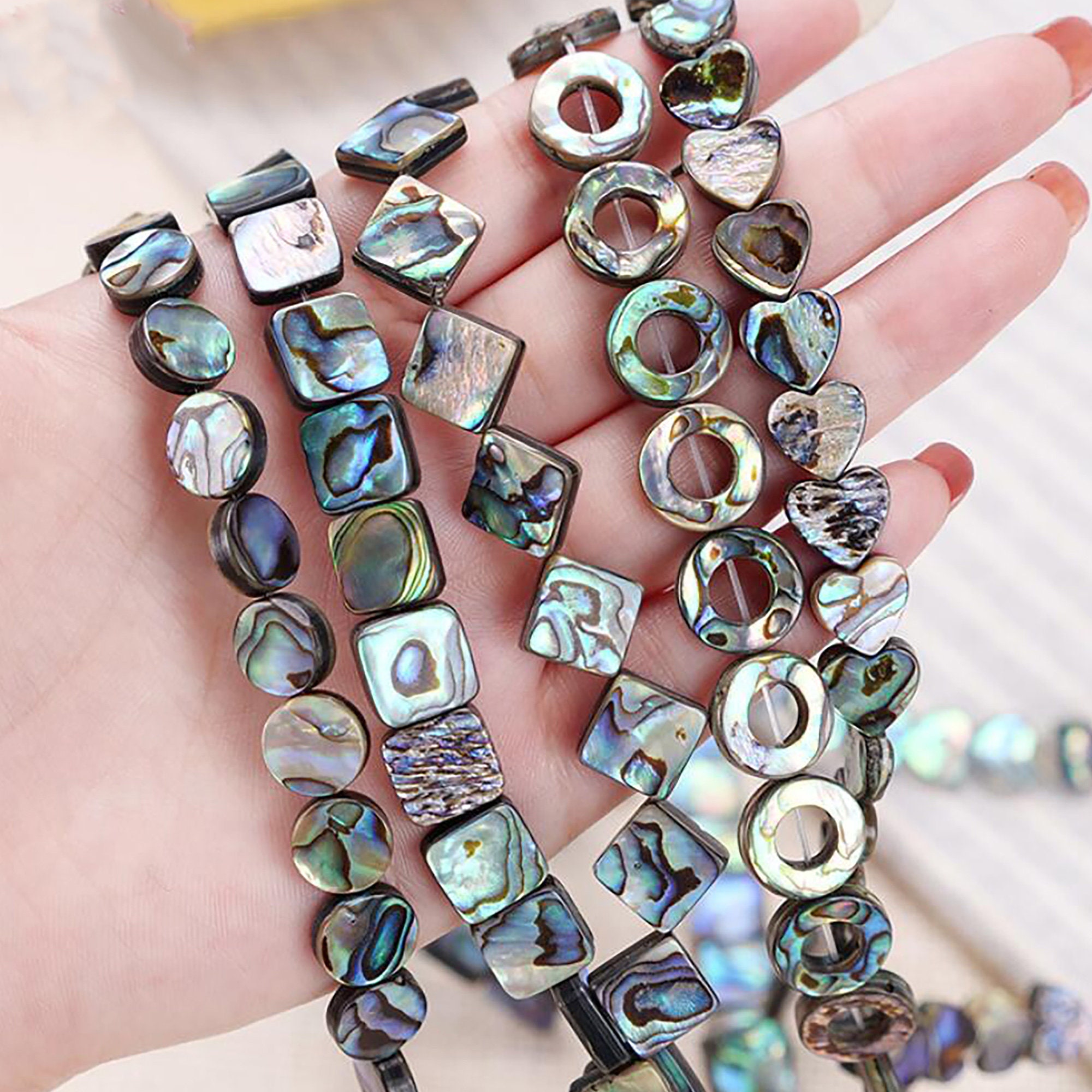 Natural Abalone Shell Assorted Shape Gemstone Jewelry Making Beads Strand 15" 