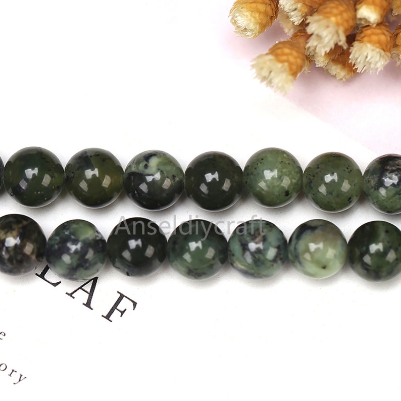 6-12mm Natural Canadian Jade Beads Supplies 6mm 8mm 10mm 12mm Dark Green Smooth Gemstone Loose Beads Full Strand DIY Jewelry Making