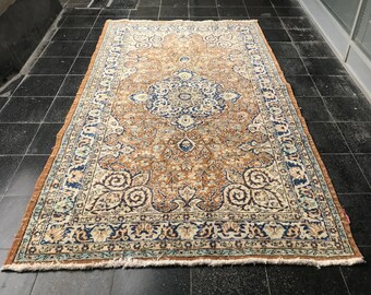 Alfombra Oushak vintage de 1,45 m x 2,68 m: alfombra turca de lana hecha a mano