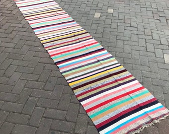 Turkey kilim rug/Long hand woven kilim rug runner/vintage home decor runner/ area floor runner rug/oushak hallway rug runner/2'3X12'3Feet