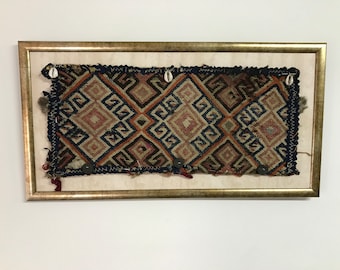 Framed Vintage Kelim Rug Fragment: Handmade Wool Embroidery Wall Decor