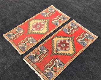 Vintage Oushak Small Rugs, Turkish Wool Door Mat Set