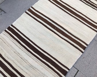 Alfombra Kilim Oushak vintage: 64 x 128 cm, lana natural