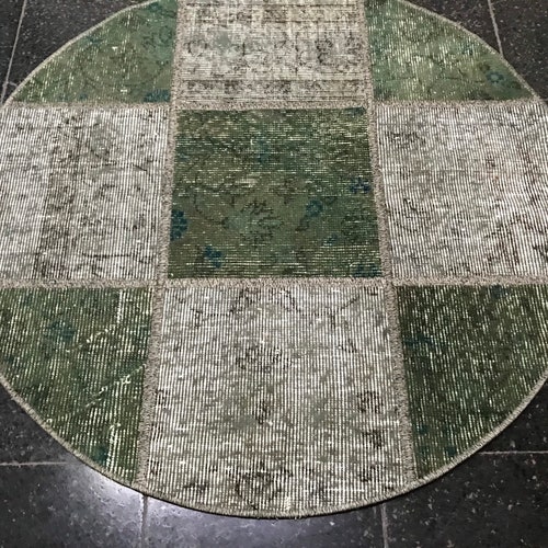 Round Vintage Rug,Handmade Oushak Rug,Area Floor Rug,Wool Decorative shops Rug, Aztec Patchwork Rug,Christmas Gift Rug, 3’3 X 3’3 Kitchen Rug