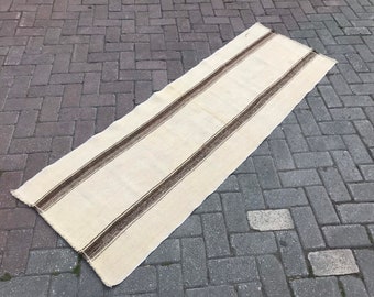 Vintage Turkish Kilim Rug Runner: Handmade Wool Hallway Rug (2’2x6’3 Ft)