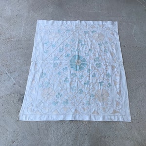 Vintage Silk Suzani: Embroidered Floral Tablecloth, Wall Hanging (2.5x3.1 ft)