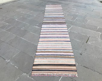 Mothers Day,Hallway Runner Rug, Hand Loom Runner Rug,Floor Runner Rug,Rag Rug,Home Living Rugs,Gift, Vintage Rug Runner,Striped 2'3X12 Feet