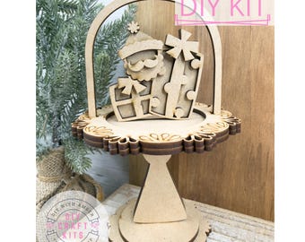 Santa and Gifts Cloche Cake Display Add on Insert Kit | Christmas Mantle Decor | Interchangeable Seasonal Decor