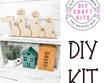 Snowman Family Shelf Sitters Crafting DIY Kit | Unfinished Wood Blanks | Paint Activity | Standing Winter Home Decor Ideas