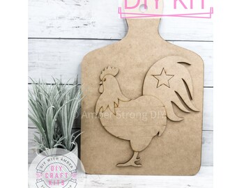 Rooster Cutting Board DIY Craft Kit | Farmhouse Kitchen Gift | 4th of July Independence Day Memorial Day Rustic Chicken Wooden Cutting Board