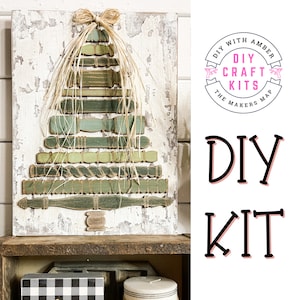 Christmas Spindle Tree Crafting DIY Kit Unfinished Wood Craft Blanks Sign Winter Xmas Home Decor Ideas Backer board IS included