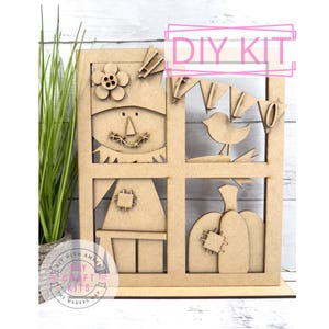 Scarecrow Window Shelf Sitter DIY Craft Kit | Wood Autumn Harvest Decor | Seasonal Wood Blank Fall Sitter | Paint Your Own Seasonal Decor