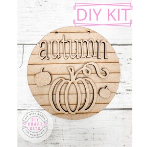Autumn Pumpkin 5 in round Sign DIY Craft Kit | Wooden Fall Decor | Autumn Fall Harvest | Wreath Attachment | Paint Your Own