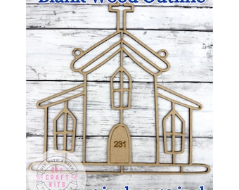 Unfinished Style 231 Church Laser Cut Wood Outline Frame Blank DIY | Religious Christian Sun Catcher Resin Decor Faux Stained Crushed Glass