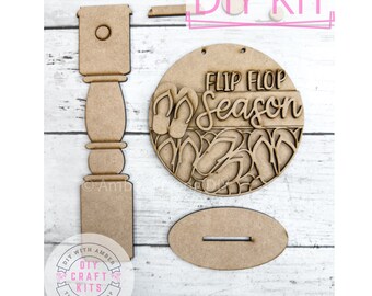 Flip Flop Season 5in Sign and Stand DIY Craft Kit | Summer Pool Patio Sign | Summer Decor | Summer Wall Art | Wreath Attachment | ck1166