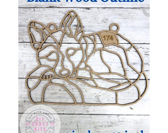 May include: A blank wood outline of a dog's head, with the number 174. The text "Blank Wood Outline" is at the top, and "6 inch-or-12-inch" is at the bottom. The image also includes the text "DIY Craft Kits" and "The Makers Map".