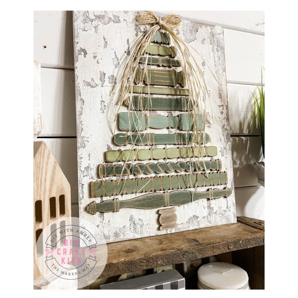 Spindle Tree DIY Kit | Unfinished Wood Craft Blanks | Paint Activity | Sign Winter Christmas Xmas Home Decor Ideas Backer board included