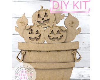 Jack O Lanterns and Ghosts Halloween Slot Insert for Interchangeable Slot Bases DIY Craft Kit | Spooky Season Wood Blank MDF Made in USA