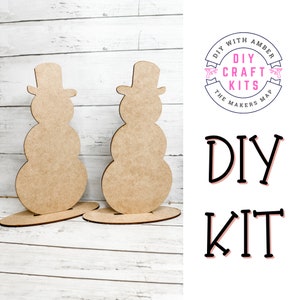 Blank Pair of Snowman cut outs with stands DIY Kit | Unfinished Wood Craft Blanks Paint Activity Winter Christmas Xmas Snow man couple
