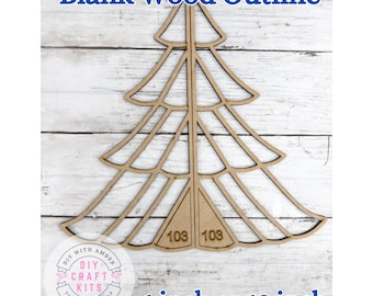 Unfinished Style 103 Tree Split Laser Cut Wood Outline Frame Blank DIY | Christmas Sun Catcher Resin Crushed Glass Decor Faux Stained Glass