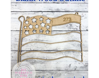 Unfinished Style 273 American Flag Laser Cut Wood Outline Frame Blank DIY | Patriotic Sun Catcher Resin Decor Faux Stained Crushed Glass