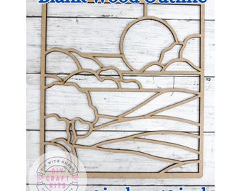 Unfinished Style 32 Scenic Landscape Cut wood Outline Frame Blank DIY | Nature Sun Catcher Resin Crushed Glass Decor Faux Stained Glass