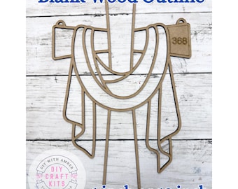 Unfinished Style 368 Cross With Sash Laser Cut Wood Outline Frame Blank DIY | Easter Sun Catcher Resin Decor Faux Stained Crushed Glass