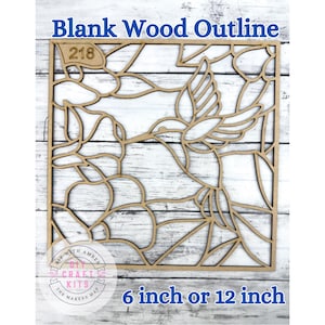 May include: A blank wood outline featuring a hummingbird design, available in 6-inch or 12-inch sizes. The design includes the text "Blank Wood Outline" and the number "218". The product is from DIY Craft Kits.