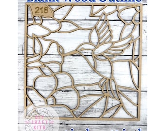 Unfinished Style 218 Square Hummingbird Laser Cut Wood Outline Frame Blank DIY | Bird Sun Catcher Resin Decor Faux Stained Crushed Glass