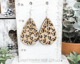 Teardrop with Hearts Unfinished Blank Dangle Earring Blanks Jewelry paint your own DIY kit Valentine’s