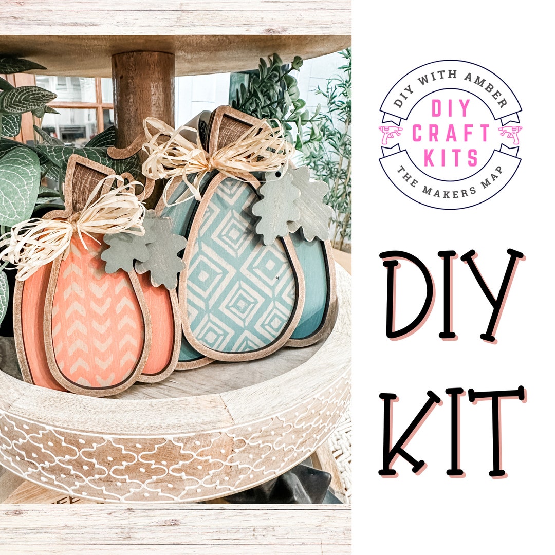 Framed Inlay Pumpkins DIY Unfinished Wood Craft Kit Tier Tray Home ...