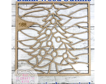 Unfinished Style 188 Christmas Tree Laser Cut Wood Outline Frame Blank DIY | Christmas Sun Catcher Resin Decor Faux Stained Crushed Glass