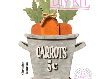 Bucket of Carrots Sign DIY Kit | Wood Easter Craft Kit| Easter Shelf Sitter Decor Kit | Spring Bunny Home Decor | ck0231