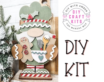 Gingerbread Baker Gnome shelf sitter DIY kit Unfinished Wood Craft Blanks | Home Decor | Kitchen Bakery Winter Christmas ck0732