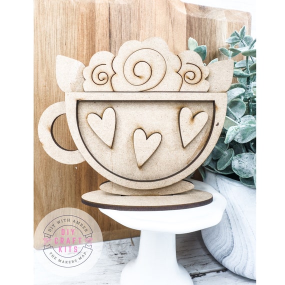 Little Tea Cup DIY Kit Craft Kit Spring Valentine's Day | Mother's Day Gift | Tea Lover Present | Unfinished Wood Blank | Paint Activity