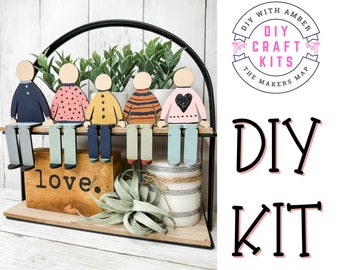 Family People Shelf Sitter DIY Kit Unfinished Wood Craft Blanks Mantle Tiered Tray Table Top Decor ck0366
