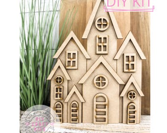 Tall Skinny Houses Sitter DIY Kit | Everyday Shelf Sitter | Blank House Scene Craft Kit | Adult Crafting | Kid Friendly Craft Activity