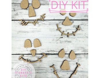 Scarecrow Face Wood Cutouts DIY Craft Kit | Set of 4 Unfinished MDF Faces | Halloween Craft Supplies for Blanks, Signs & Decor